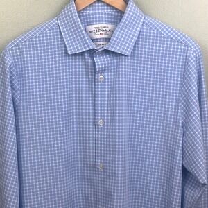 Mizzen + Main Blue Plaid Leeward Collection Trim Fit Performance Shirt Large